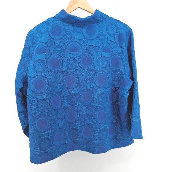 Erin London Y2K Blue Geometric Textured Button Down Shirt Womens 1X Retro‎ Bold - Picture 8 of 10